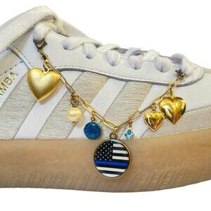 Shoe Charm Chain Shoe Bling Thin Blue Line Heart Locket Pearl Mini Locket LEO